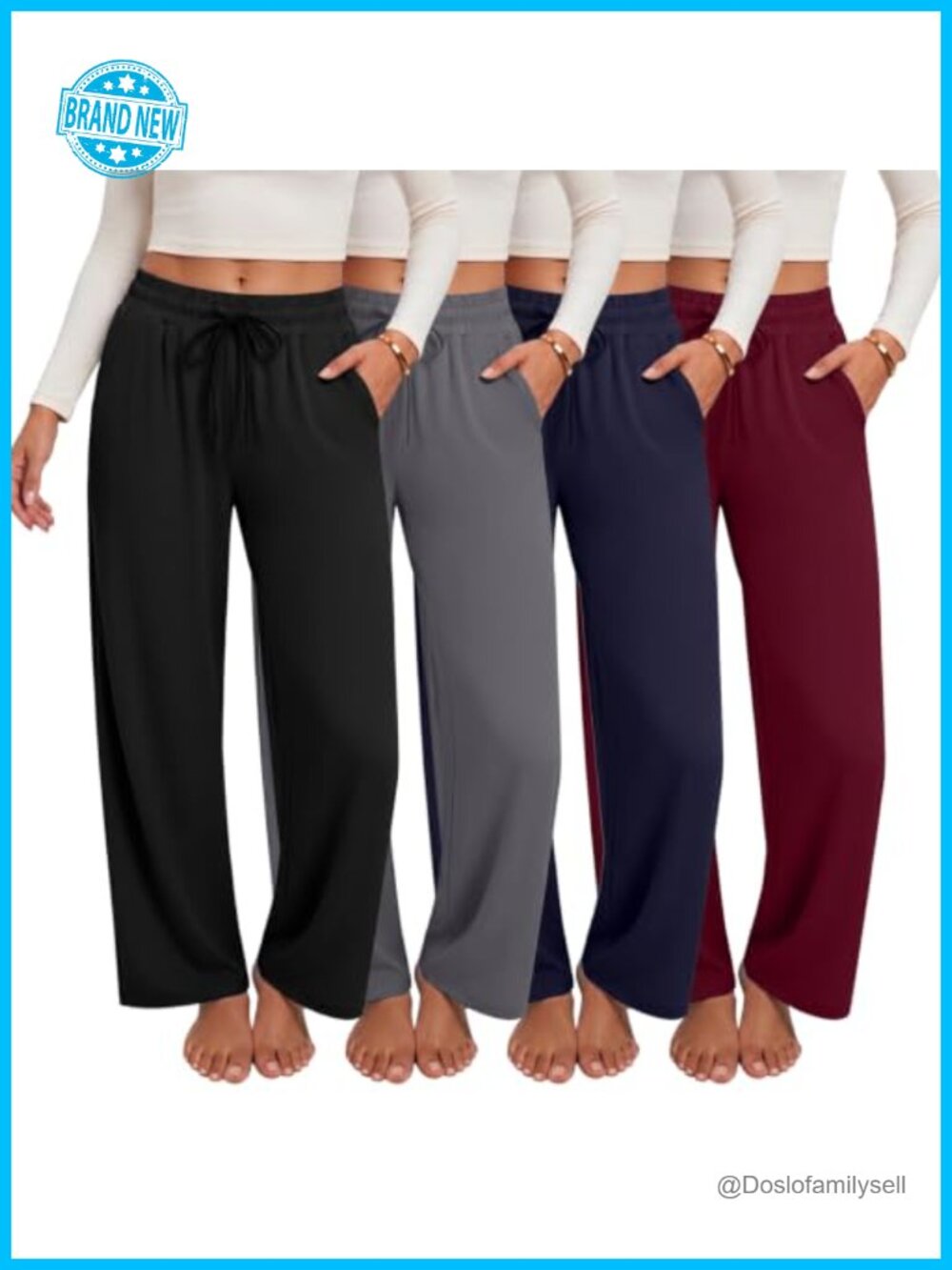 4 Pack Wide Leg Sweatpants for Women with Pockets High Waist Lounge Yoga Pants